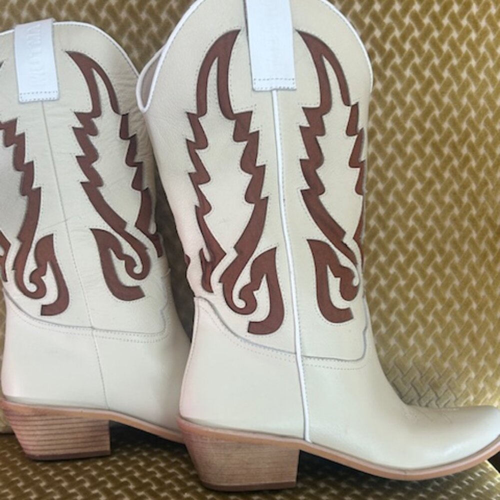 Free People Mutma Colorado Springs Ivory Leather Brown Suede Cowboy Boots - Picture 13 of 16